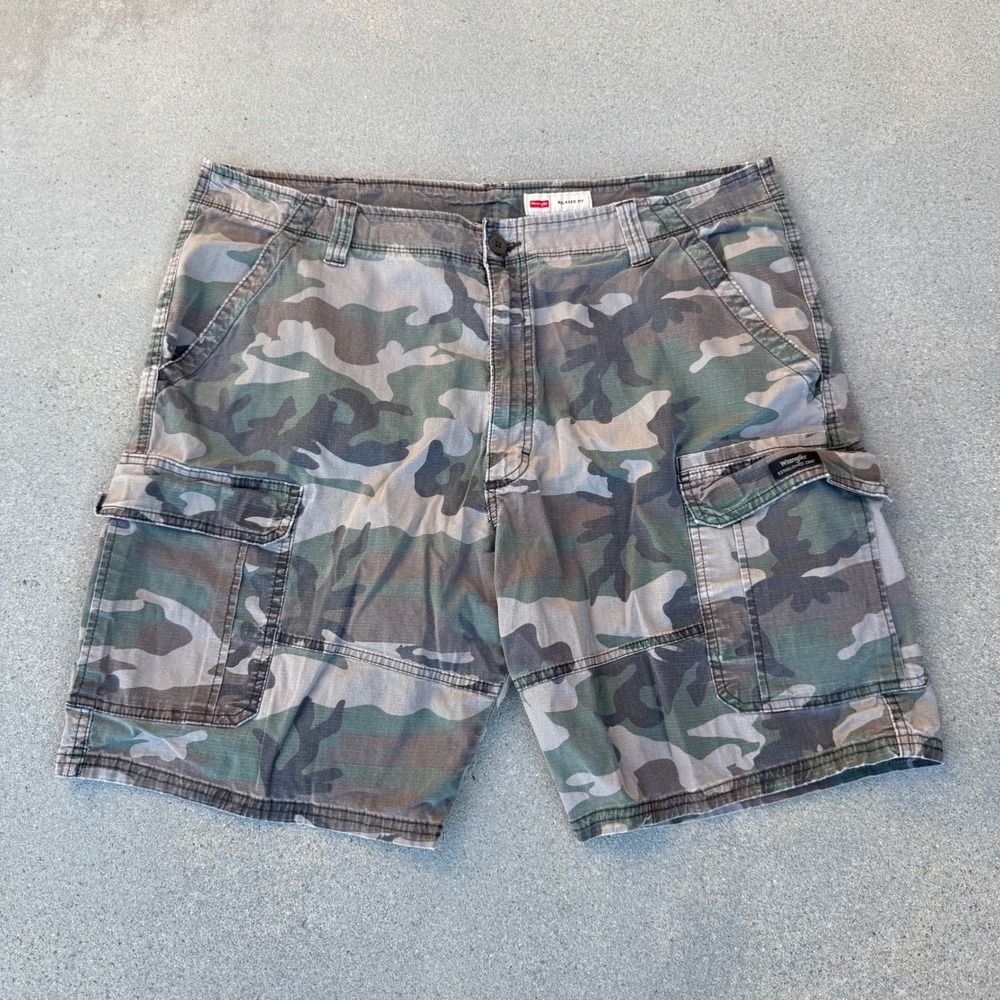 Wrangler Men Camo Cargo Shorts Relaxed Fit Ripstop Camouflage Green Brown 40